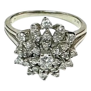 14-Karat White-Gold and Diamond Cluster Ring For Sale