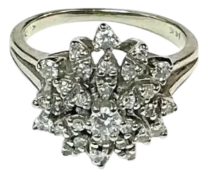 14-Karat White-Gold and Diamond Cluster Ring