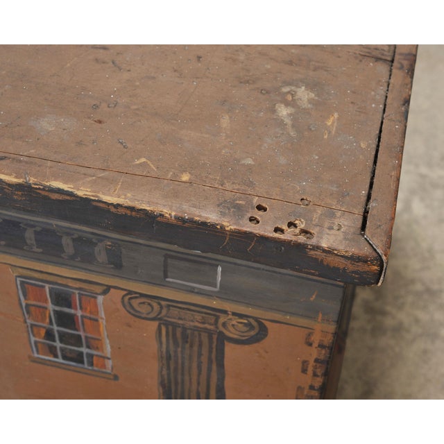 19th C. Country English Georgian House Facade Painted Trunk For Sale - Image 18 of 18