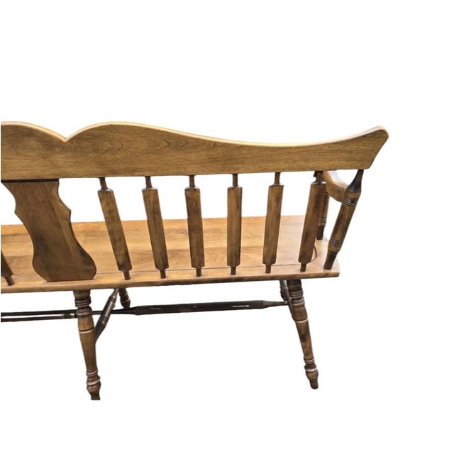 1960s Rockingham Maple Colonial Cattail Deacon's Bench Farmhouse For Sale - Image 12 of 17