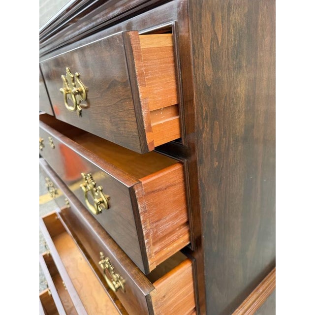 Late 20th Century Stickley Georgian Chippendale Style Solid Mahogany -Drawer Highboy Dresser For Sale - Image 10 of 17