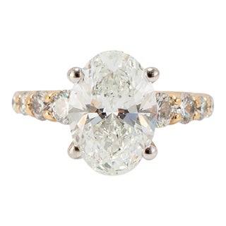 14k Yellow Gold 3.81ctw Oval Lab Grown Diamond Accented Engagement Ring, Size 5 For Sale