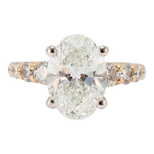 14k Yellow Gold 3.81ctw Oval Lab Grown Diamond Accented Engagement Ring, Size 5 For Sale