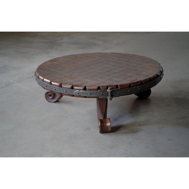 Rustic Round Coffee Table with Iron Details, Netherlands, 1960s For Sale - Image 6 of 13
