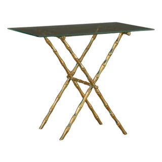 Pepe Mendoza Brass and Turquoise Enamel Folding 'Bamboo' Side Table, 1950s For Sale