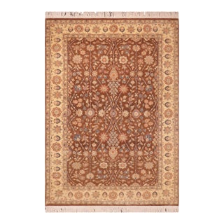 Art Nouveau 1990's Floral Pak-Persian Brown/Beige Wool Rug - 6'2'' X 9'2'' For Sale