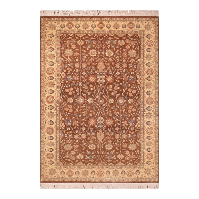 Art Nouveau 1990's Floral Pak-Persian Brown/Beige Wool Rug - 6'2'' X 9'2'' For Sale