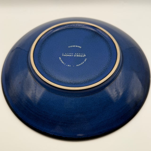 2000 - 2009 Thomas O'Brien Vintage Modern Blue Stoneware Dinner Plate, Set of 3 For Sale - Image 5 of 17