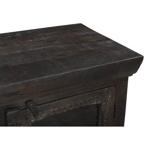 1990s 1990s Transitional Style Solid Wood Hand Carved Nightstand With Glass Door For Sale - Image 5 of 7