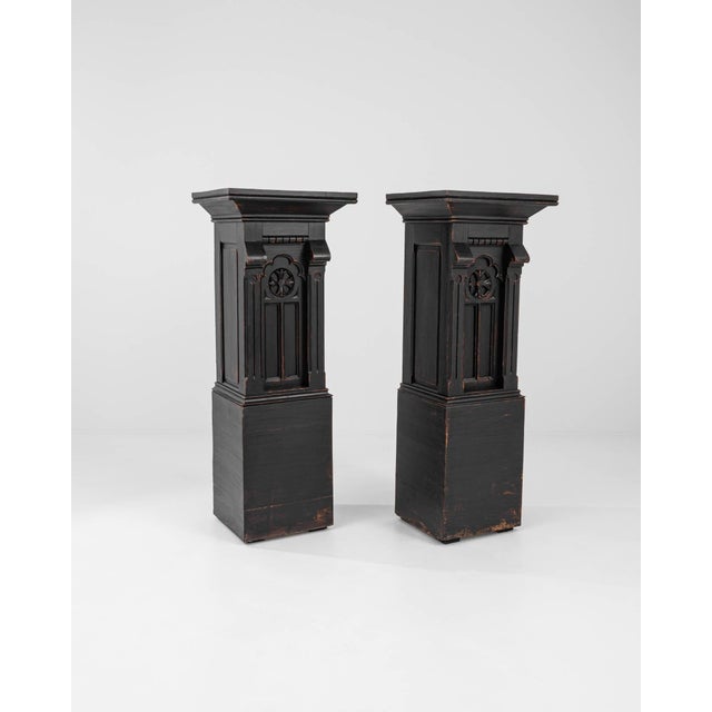 French 19th Century French Wooden Black Patinated Pedestals - A Pair For Sale - Image 3 of 18