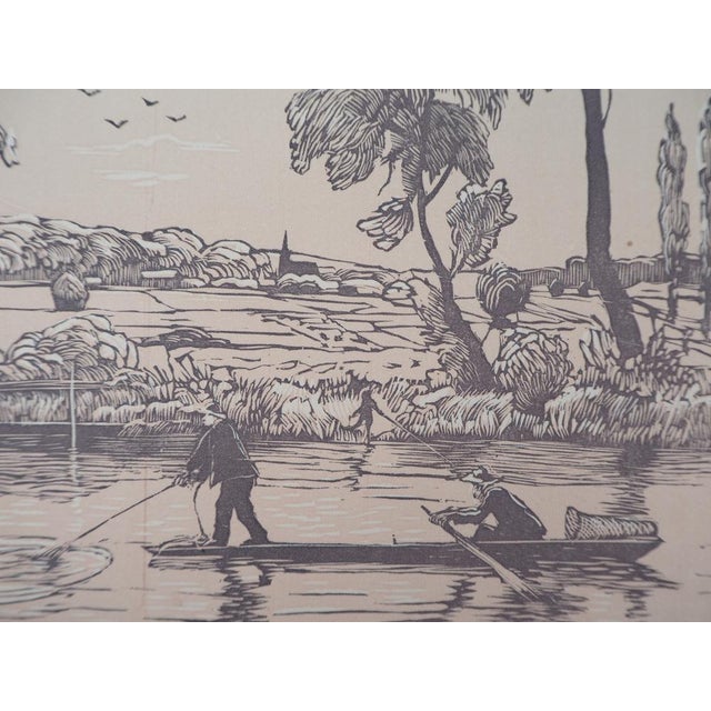 Georges Le Meilleur, Fishing: The Stroke of the Hawk, 1926, Original Woodcut For Sale - Image 5 of 7