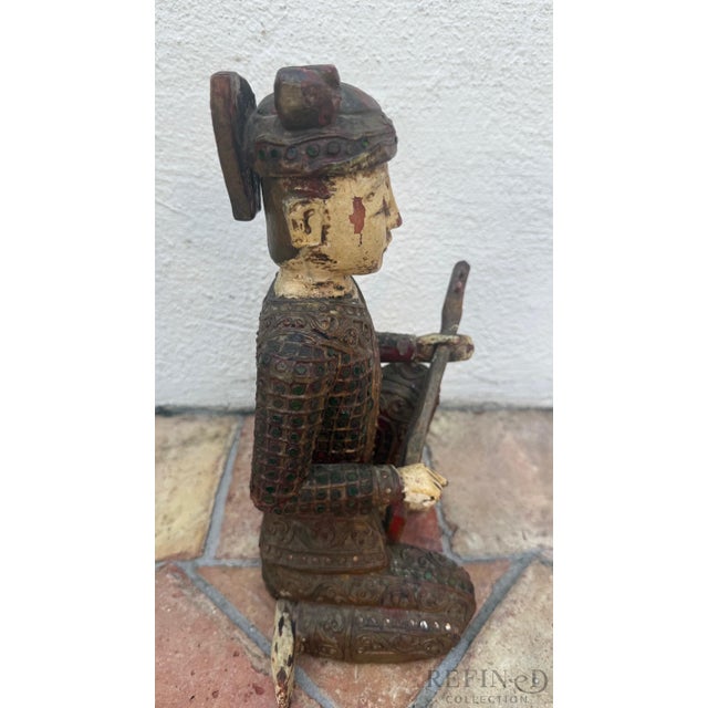 Wood Mid 20th Century Hand-Carved Chinese Wooden Figural Sculpture of Seated Musician With String Instrument For Sale - Image 7 of 10