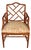 Chinese Chippendale Single Bamboo Chair With Lattice Back and Les Touches Fabric Seat For Sale