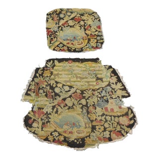 Antique Gold and Brown Floral Needlepoint Tapestry Chair Back and Seat Covers - Set of 2 For Sale