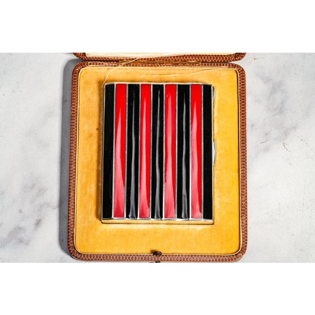 Art Deco Rare Art Deco Antique Silver Black Red Enamel Cigarette Case Court of Siam Bangkok Presentation Box Luxury Tobacciana For Sale - Image 3 of 18