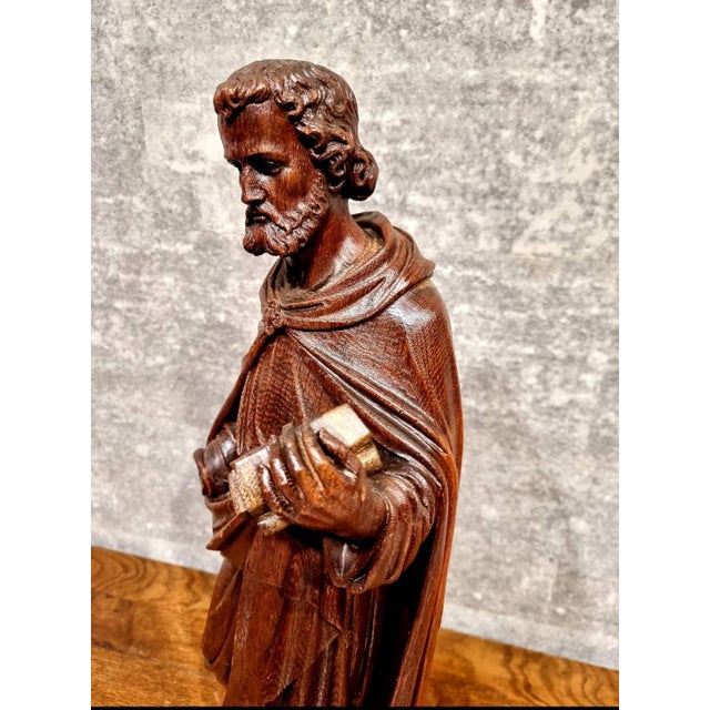 Dutch Artist, Hand Carved Holy Statue of Evangelist Marcus, 17th Century, Oak For Sale - Image 5 of 18
