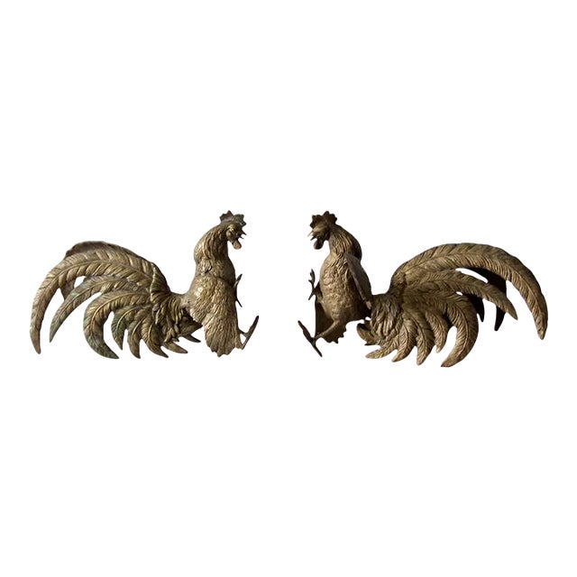 Antique Bronze Fighting Roosters Pair For Sale