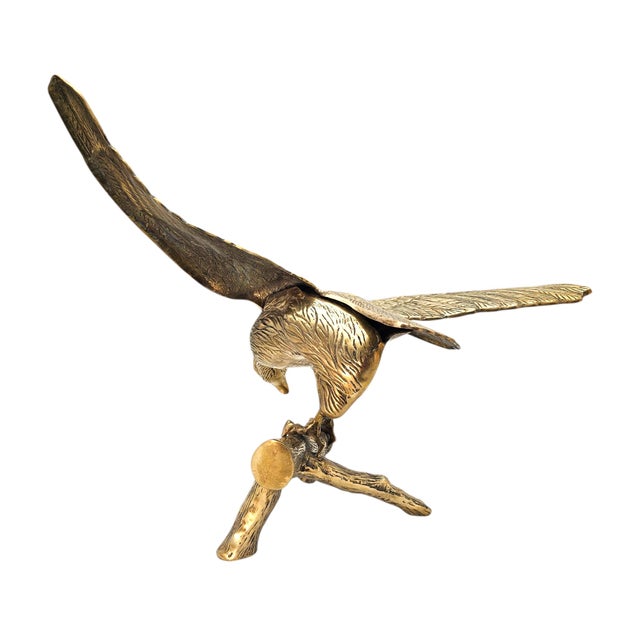Brass Large Vintage Brass Eagle Landing on Branch Sculpture — 24" Wingspan For Sale - Image 8 of 17