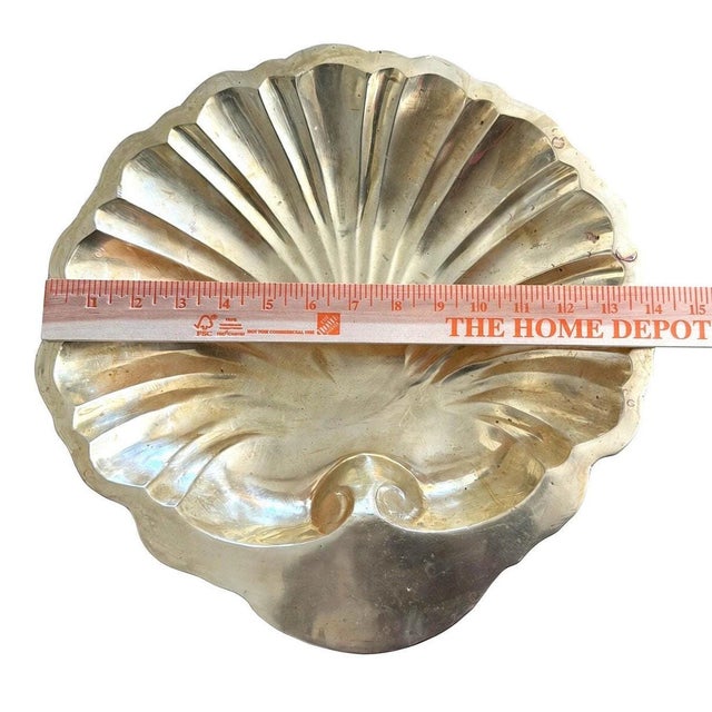 Mid 20th Century Brass Bowl, 14-Inch Solid Shell Centerpiece With Scalloped Fluted Interior For Sale - Image 5 of 6