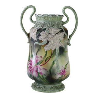 Antique Japanese Nippon Moriage Porcelain Vase Signed C1920 For Sale