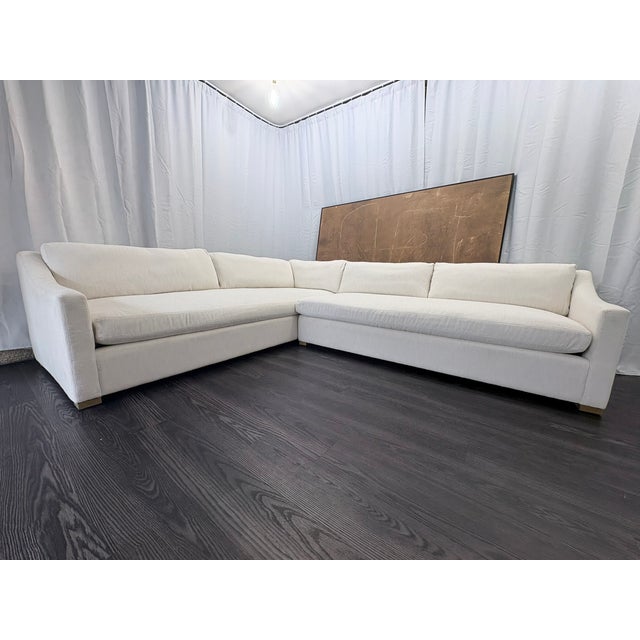 Rh Belgian Classic Slope Arm Bench-Cushion L-Sectional | Down | Perennials® Performance Textured Two-Tone Linen – Natural For Sale - Image 15 of 18