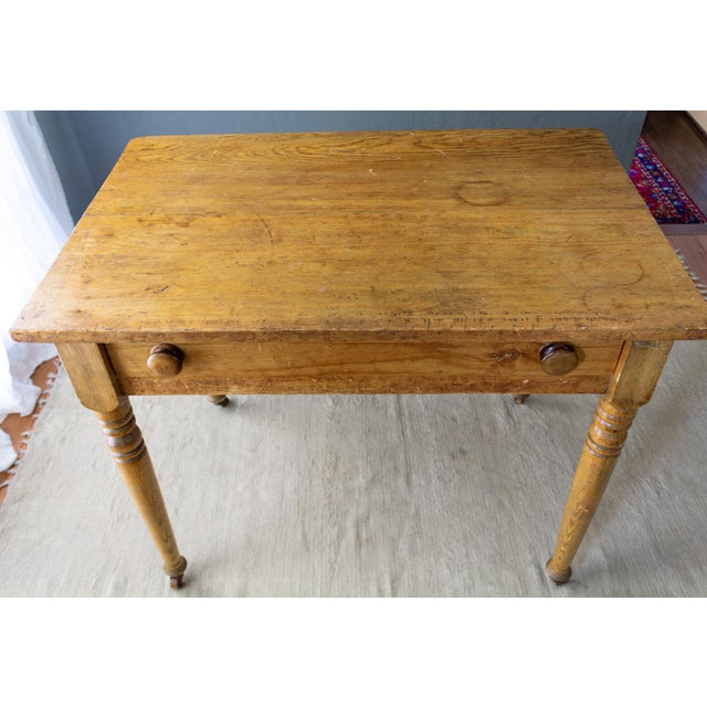 19th Century Scrubbed Pine Farmhouse Desk or Dining Table With Turned Legs For Sale - Image 10 of 17