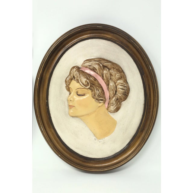 Vintage Chalkware Gibson Girl Decorative Wall Plaques - Set of 2 For Sale - Image 4 of 13