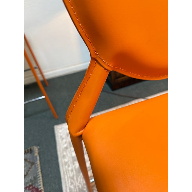 Animal Skin Euro Style Isabelle Orange Counter Stools, Pair For Sale - Image 7 of 12