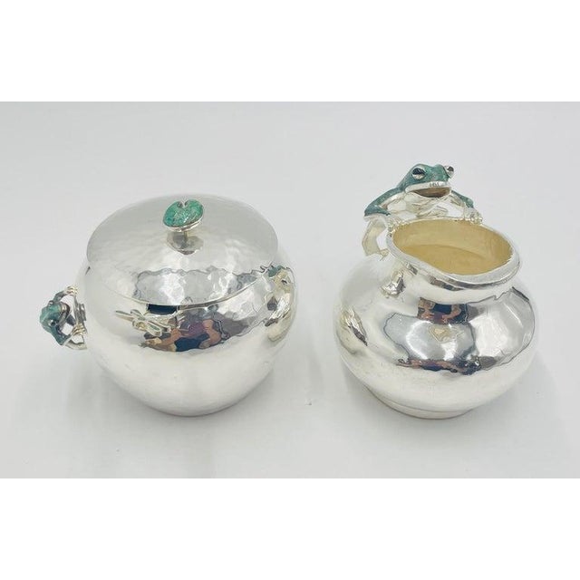 1980s Silver & Malachite Creamer, Spoon & Covered Sugar Pot Set by Emilia Castillo For Sale - Image 10 of 18
