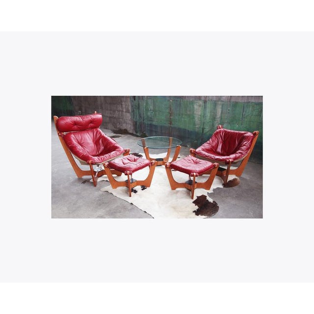 Designer Hjellegjerde Odd Knutsen Red Luna Chairs Ottomans Table 5 Pieces Chairish