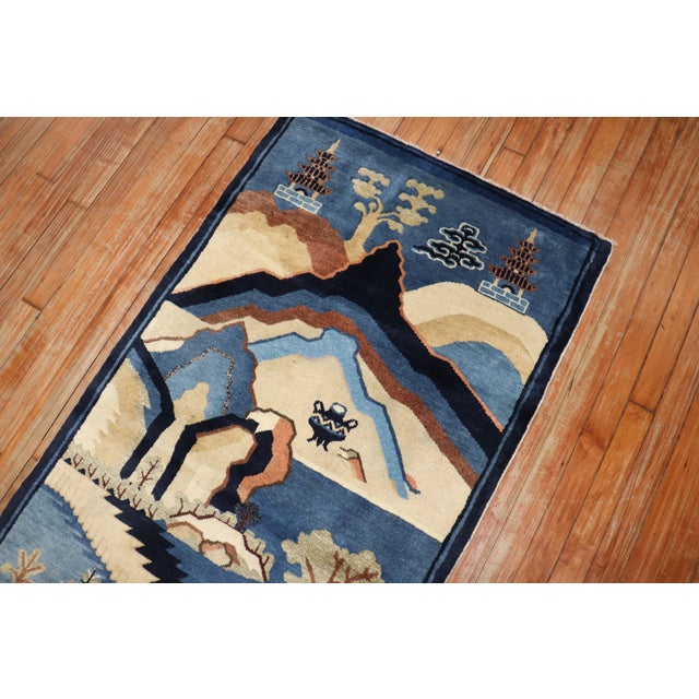 Antique Blue Chinese Pictorial Throw Rug For Sale In New York - Image 6 of 7