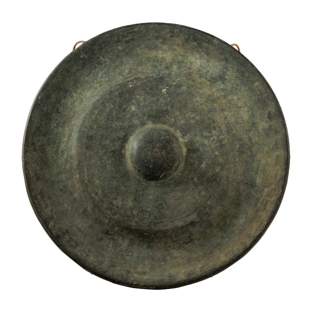 Antique Thai Bronze Gong with Domed Center and Aged Verdigris Patina For Sale - Image 14 of 18