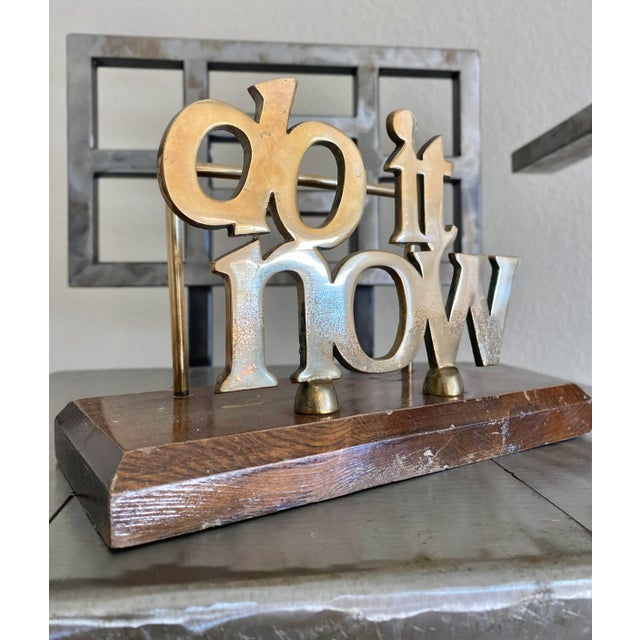 Whimsical 1970s "Do It Now" Brass Desk Letter Holder For Sale - Image 9 of 11