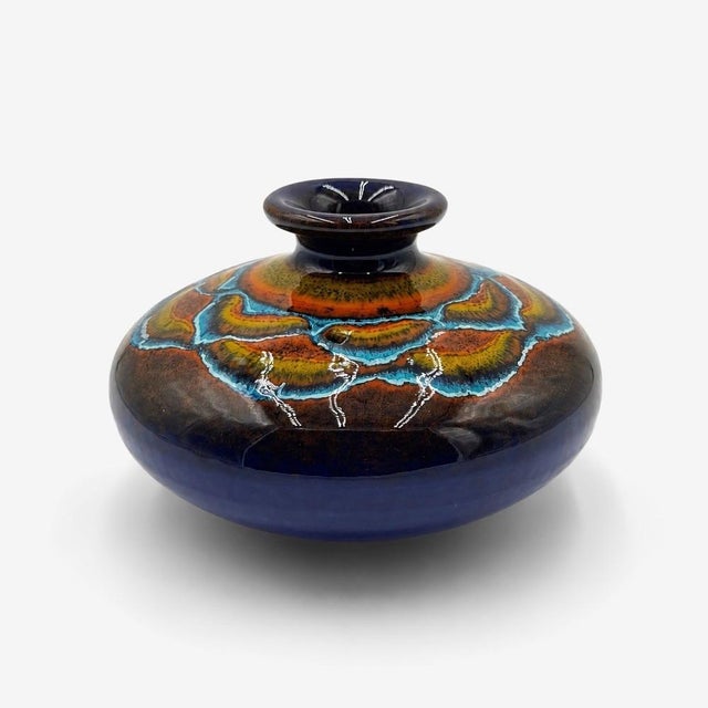 Blue Vintage Polychrome Glazed Ceramic Pebble Vase, 1980s For Sale - Image 8 of 8