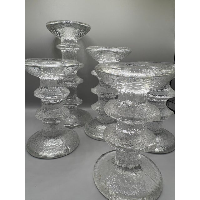 Mid-Century Modern Vintage Iittala Festivo Timo Sarpaneva Glass Candle Holders- Set of 5 For Sale - Image 3 of 4