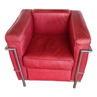 Chrome and Red Leather Club Chair in the Style of Le Corbusier For Sale
