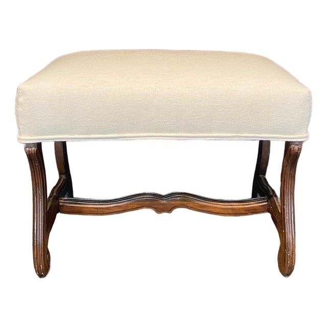 Antique French Os De Mouton Walnut Bench 19th Century With New Upholstery For Sale