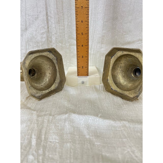 Pair of Vintage Solid Brass Candlesticks – Georgian Colonial Style With Octagonal Bases For Sale - Image 4 of 10