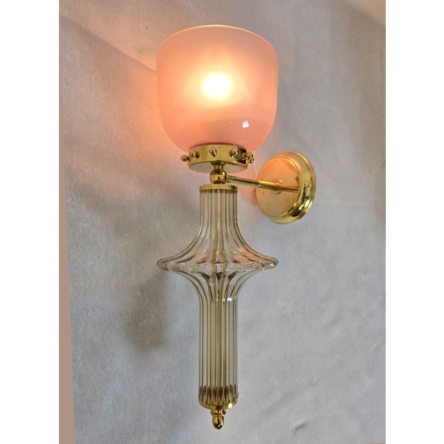 Mid-Century Modern 1990s Pair of Pink and Beige Murano Glass Sconces For Sale - Image 3 of 12