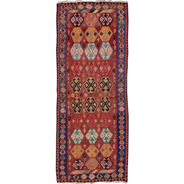 Vintage Kilim Rusted Handmade Flatweave Geometric Wool Runner For Sale - Image 11 of 11