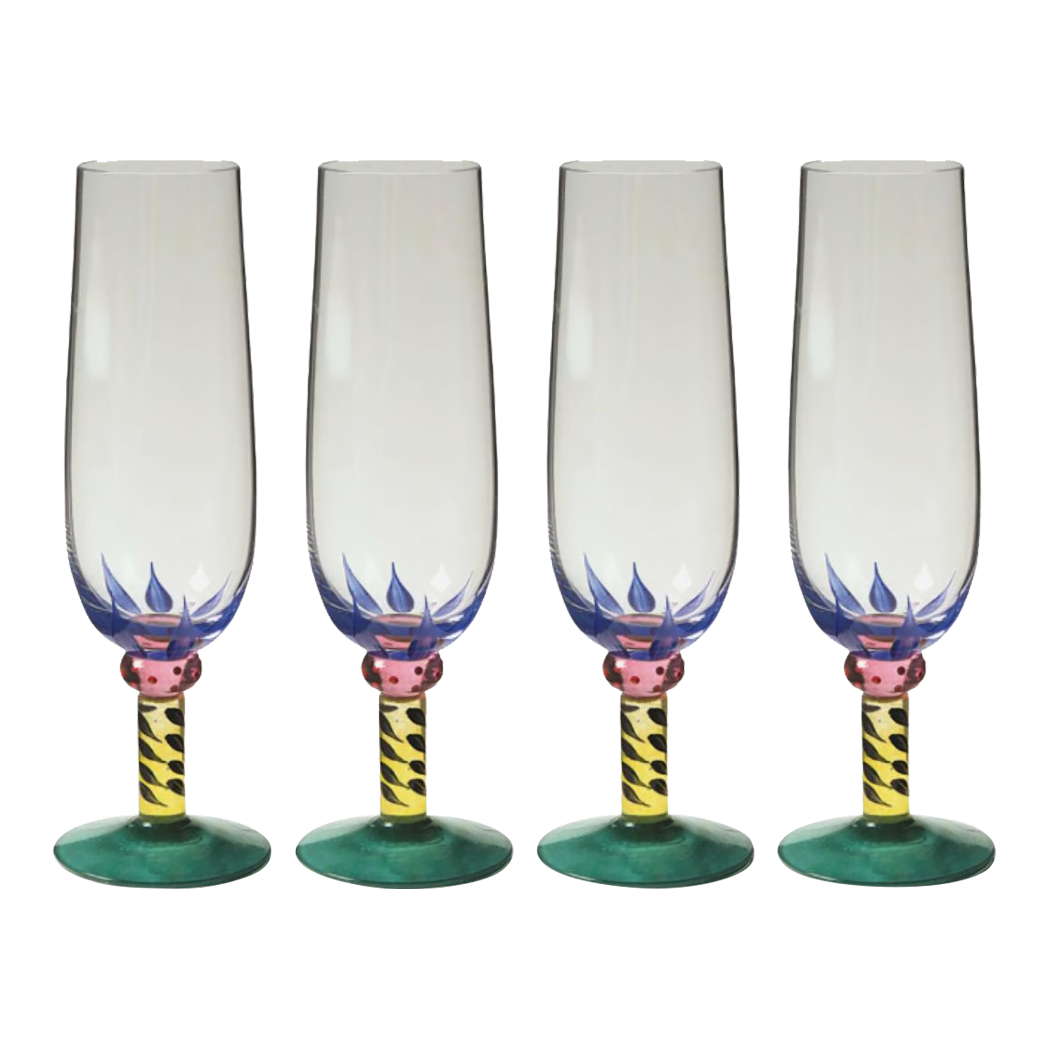 kirin collector's Kosta Boda金彩1986 1980s Kosta Boda Palm Trees Champagne Flutes Set of 4 | Chairish