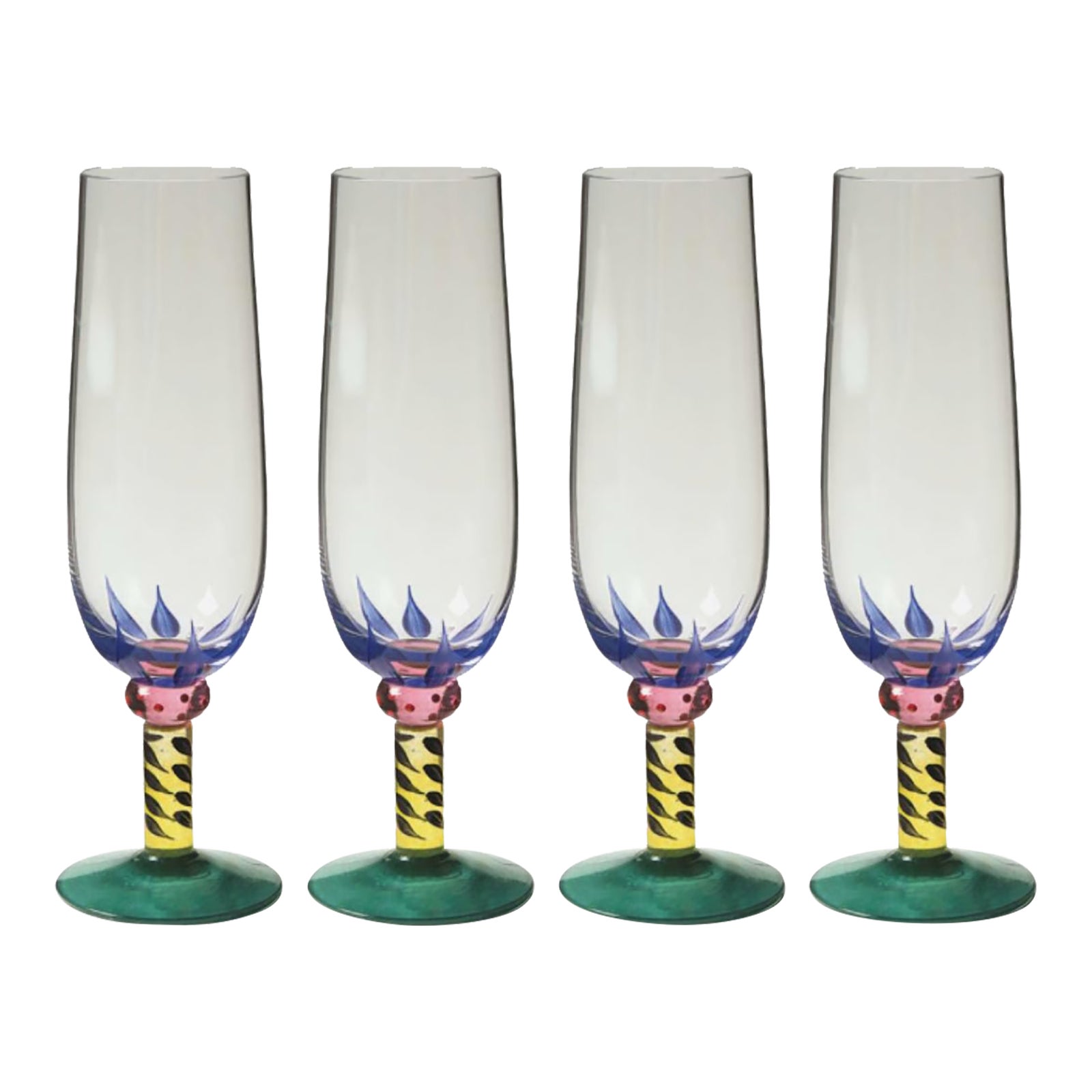 1980s Kosta Boda Palm Trees Champagne Flutes Set of 4 | Chairish