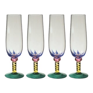 1980s Kosta Boda Palm Trees Champagne Flutes Set of 4 For Sale