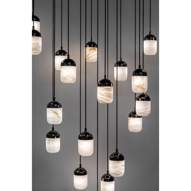 Black Glans Pendant Lamps by United Alabaster, Set of 12 For Sale - Image 8 of 10