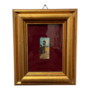 Mid Century Miniature Painting on Ivory Piano Key Clock Tower Italy Lauro