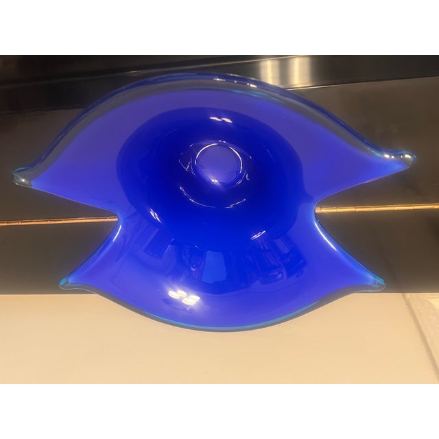 Murano Signed Marcello Furlan Murano Glass Sculptural Centerpiece Bowl, Cobalt Blue, 1995 For Sale - Image 4 of 8