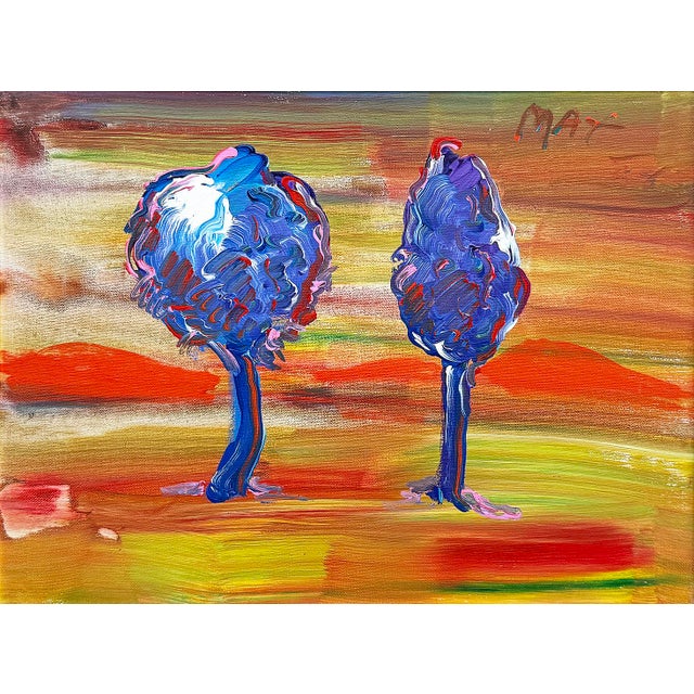 Original acrylic painting on canvas. Hand signed upper front by Peter Max. Canvas size: 12 x 16 inches. Custom framed as...