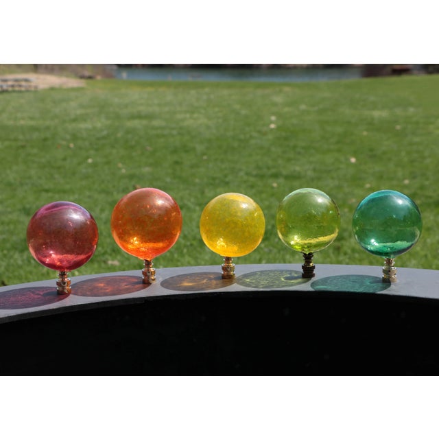 2020s Handblown Glass Lamp Finials on Brass Hardware - a Pair in Yellow For Sale - Image 5 of 7