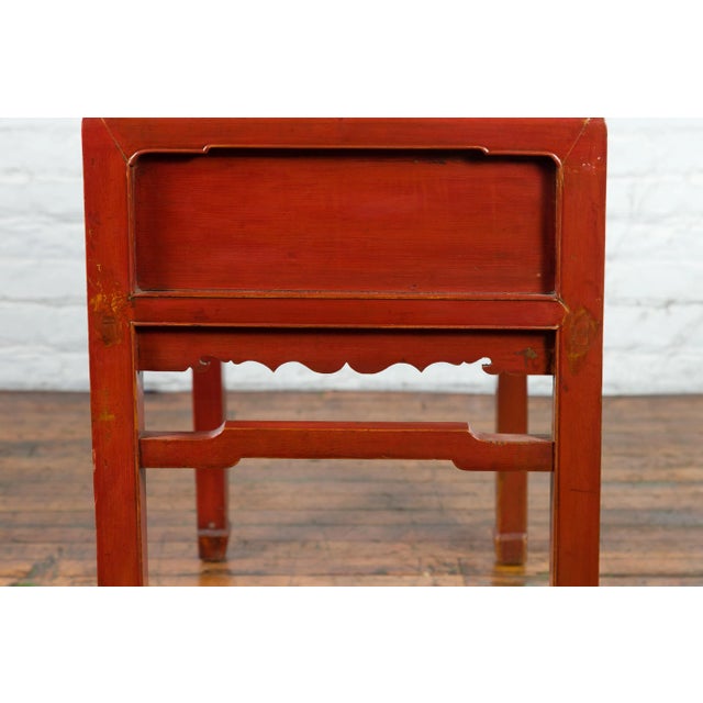 Chinese Red Lacquer Early 20th Century Two Drawer Desk with Brass Hardware For Sale - Image 11 of 13