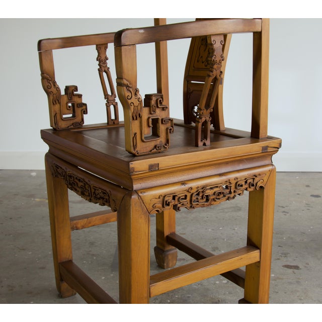 Antique Chinese Carved Elm Southern Official's Hat Armchair With Qilin Splat For Sale In Salt Lake City - Image 6 of 8